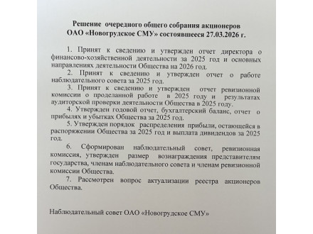 Решение очередного общего собрания акционеров